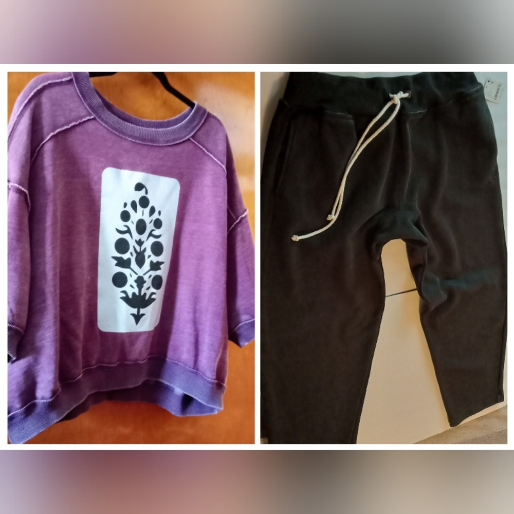 FP Movement by Free People Purple Graphic Sweatshirt and Black Joggers